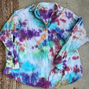 Tie Dye Rainbow Button Down Oversized Button Up Shirt